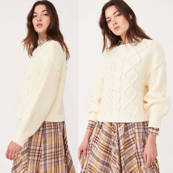 NEW Free People Soft Cozy Chunky Knit Dream Cable Crewneck Sweater Cream $98 L - Picture 6 of 11